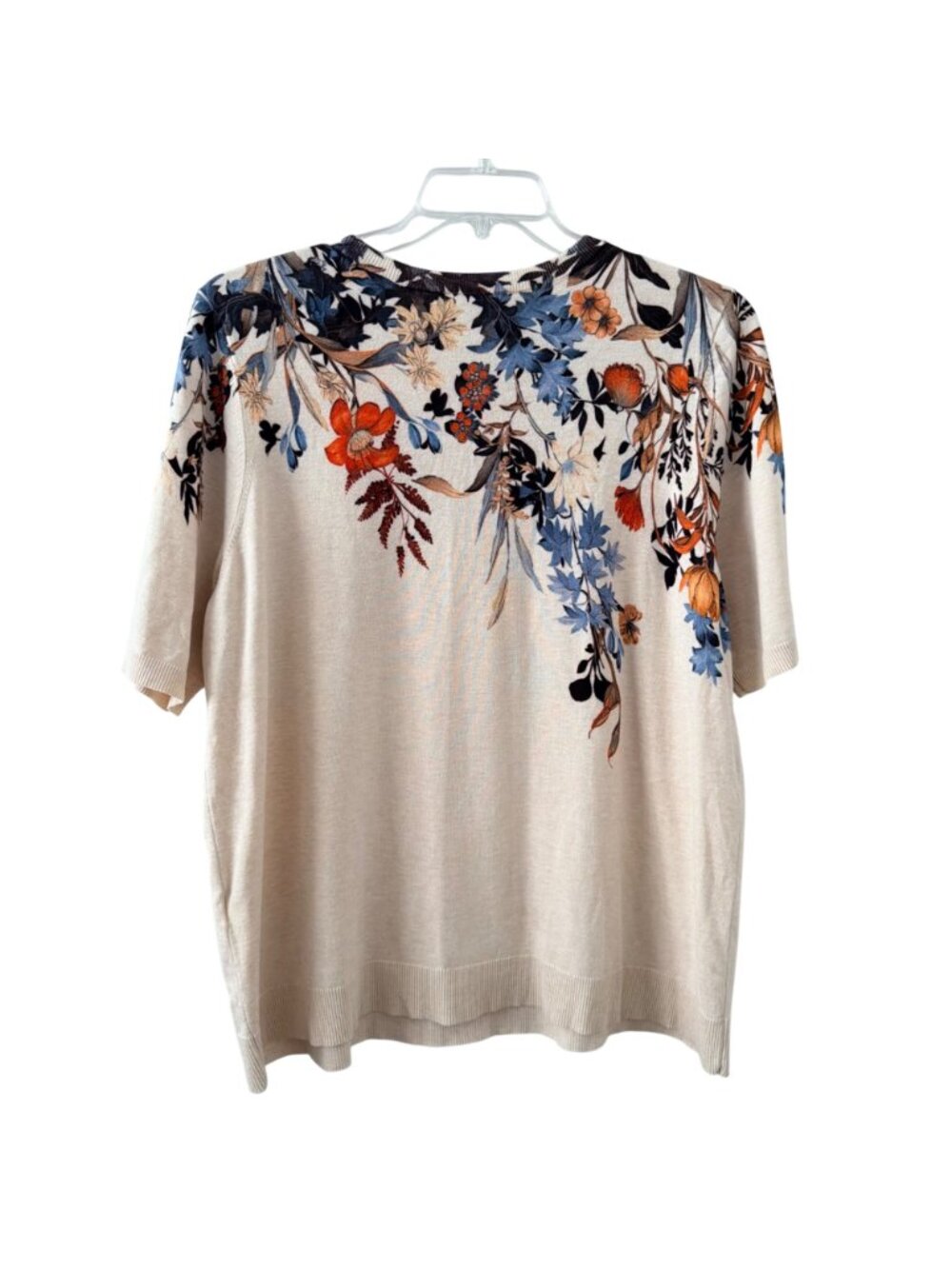 Chicos sweater Sz XXL Floral Print Lightweight Beige Sweater Short Sleeve Rayon - Picture 8 of 12